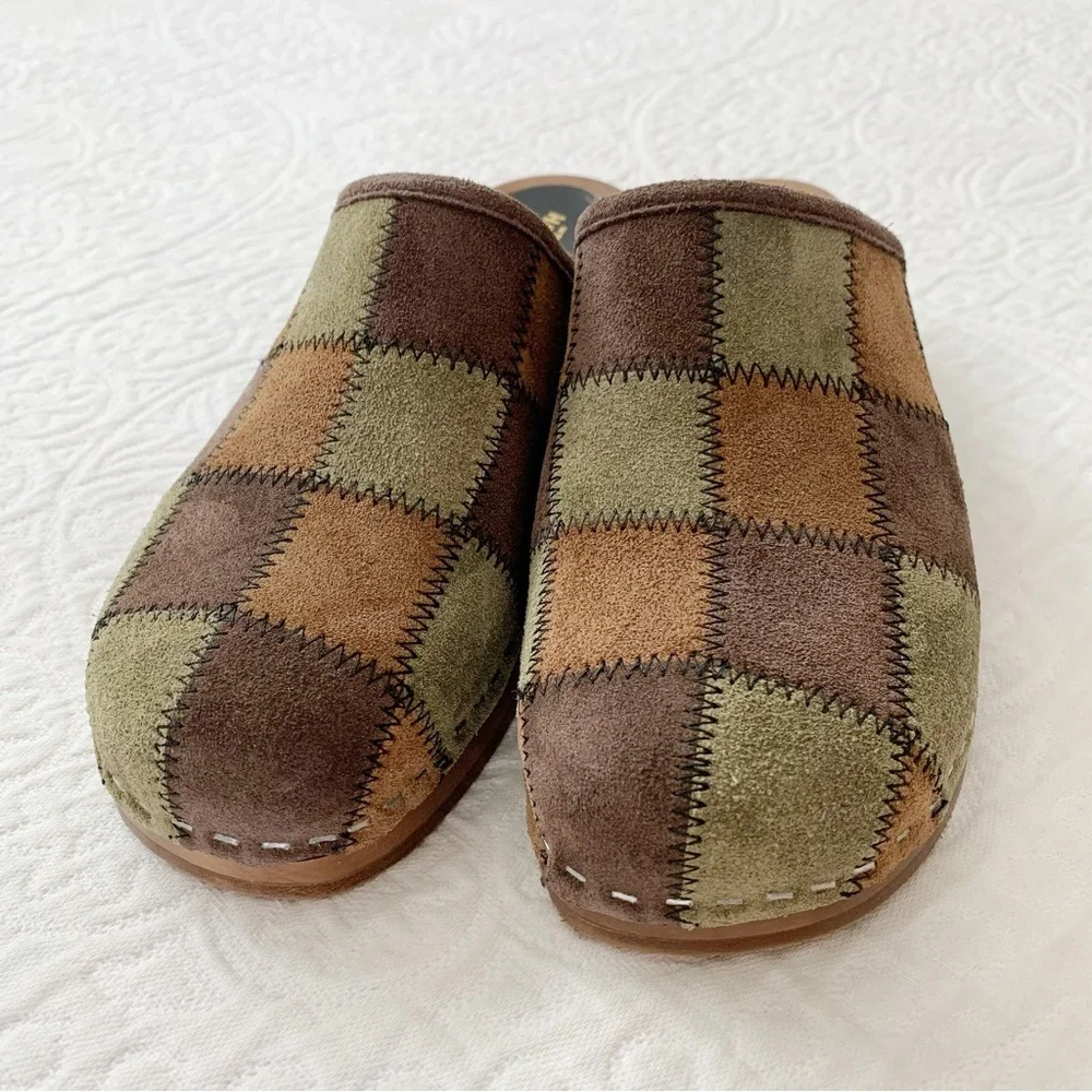 🔥 Swedish Hasbeens‎ Suede Patch Clog in Patchwork Suede - Picture 2 of 7
